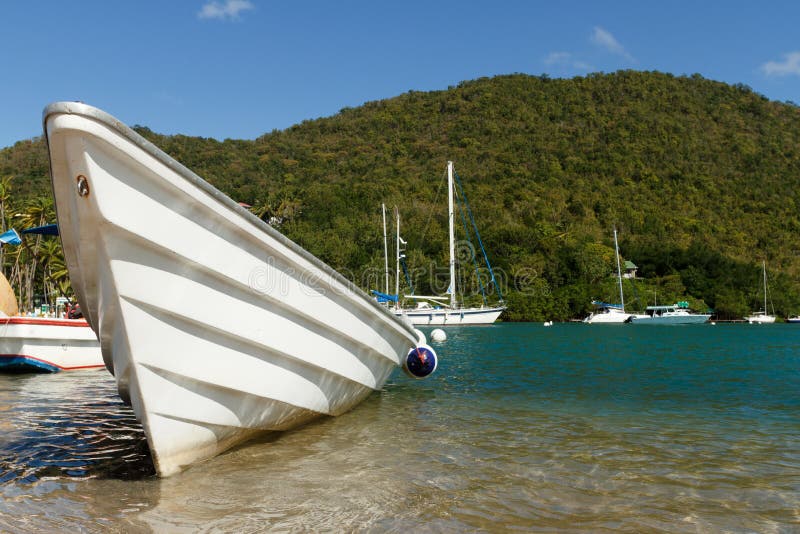White Boat On Tropical Beach