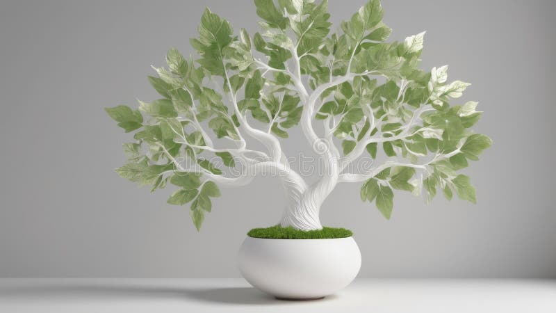 White Bonsai Tree with Green Foliage royalty free illustration