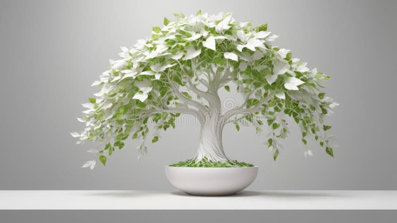 White Bonsai Tree in a Pot vector illustration