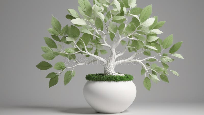 White Bonsai Tree in a Pot royalty free illustration
