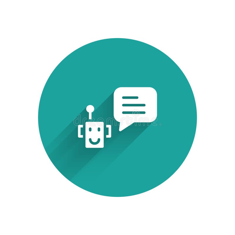 White Bot icon isolated with long shadow. Robot icon. Green circle button. Vector vector illustration