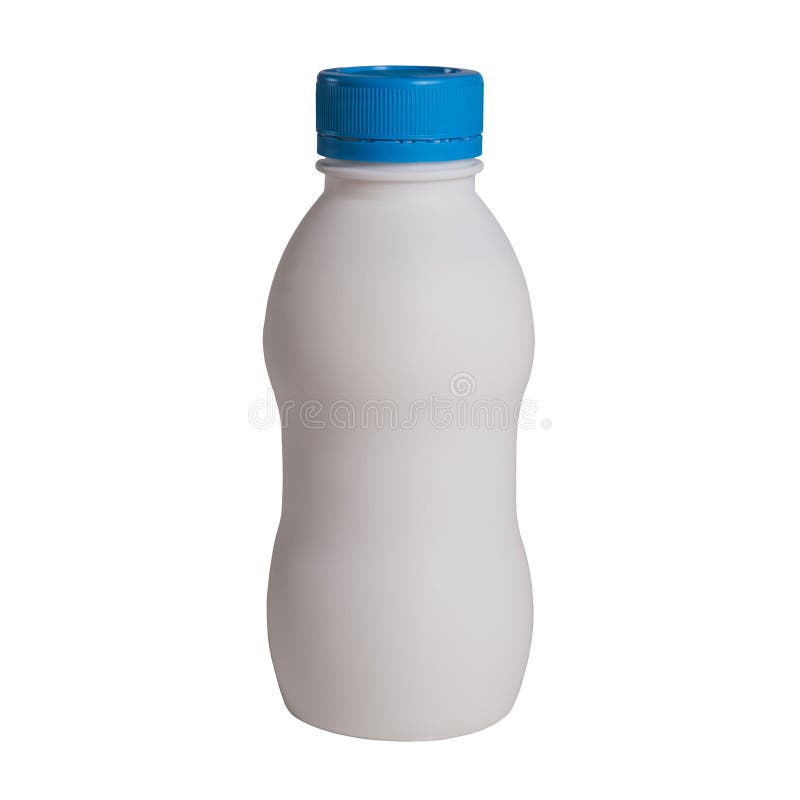 White Bottle With Blue Cap Pack Of Drinking Yogurt Stock Photo