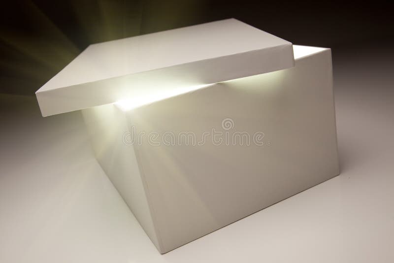 White Box with Lid Revealing Something Very Bright