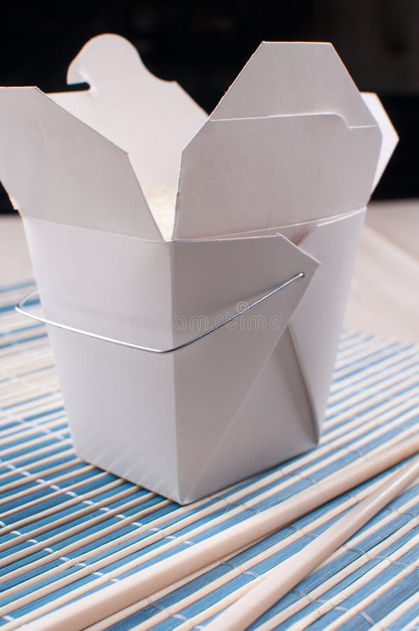 White box with rice from chinese takeout