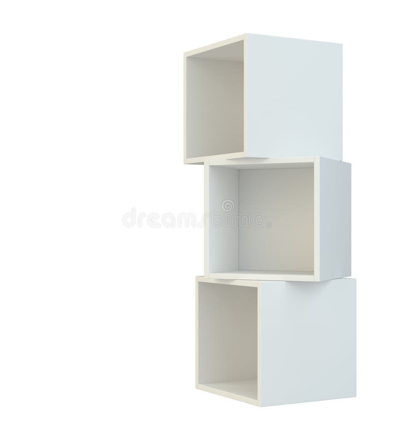 White Box Shelves. 3d Rendering on White Background Stock Photo Image