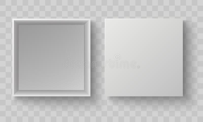 White box top view. Open pack box mock up. Empty blank realistic open cardboard paper box. Vector royalty free illustration