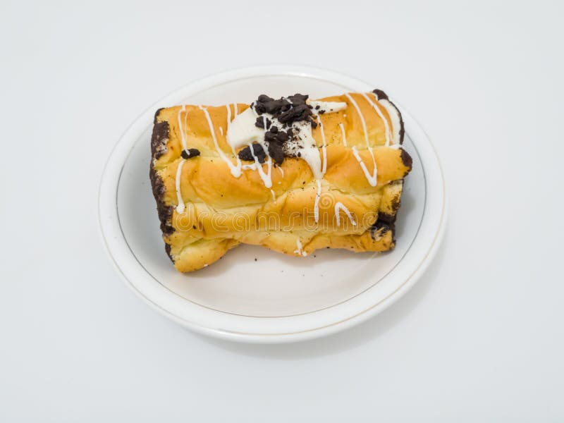 White Bread with Liquid White Sugar and Chocolate Flavor Stock Photo