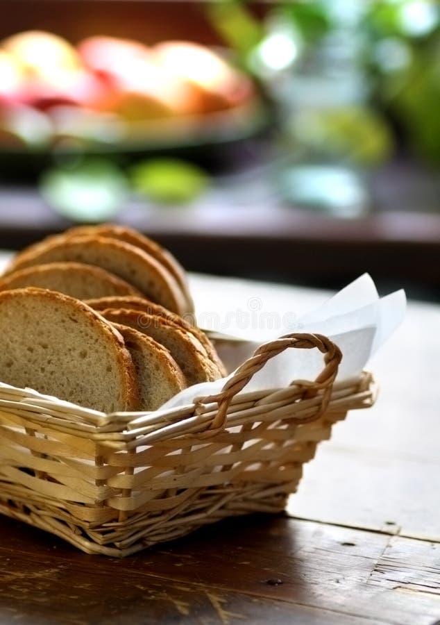White Bread in Woven Basket Stock Image Image of food, wooden 23535411