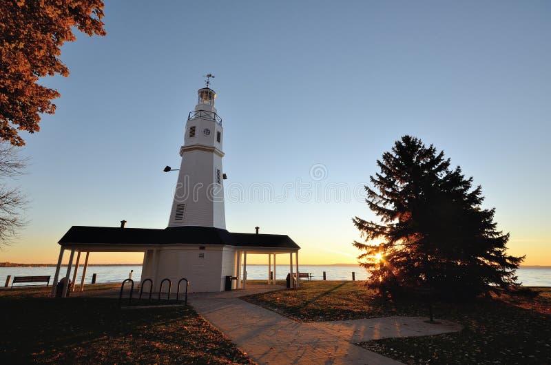 White Brick Lighthouse at Sunrise stock photos White Brick Lighthouse at Sunrise stock photos