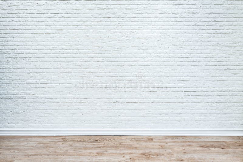 White brick wall and plank wood floor background. Timber plank backdrop stock images, royalty-free photos and pictures