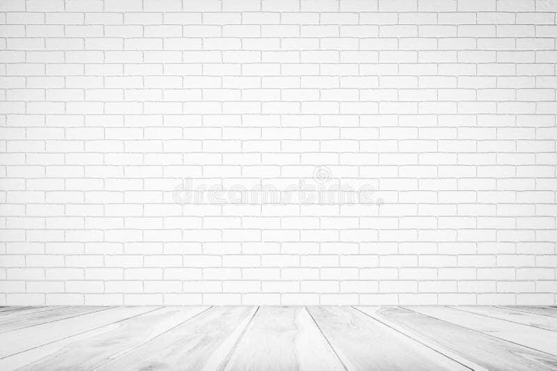 White Brick Wall Texture with Wood Floor , Empty Abstract Background ...