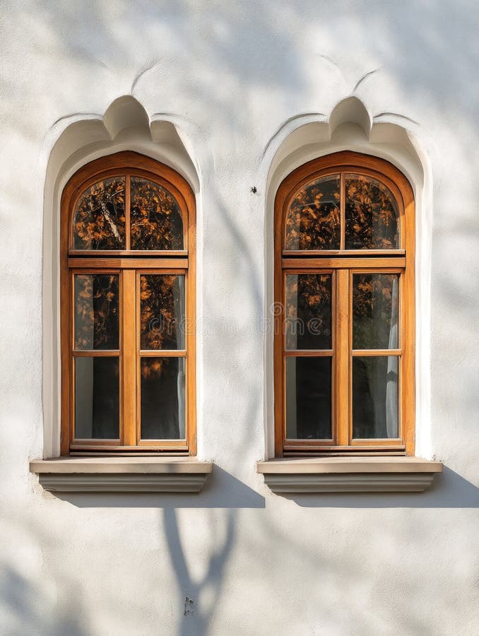 White Building Windows with Tree Shadow stock photography