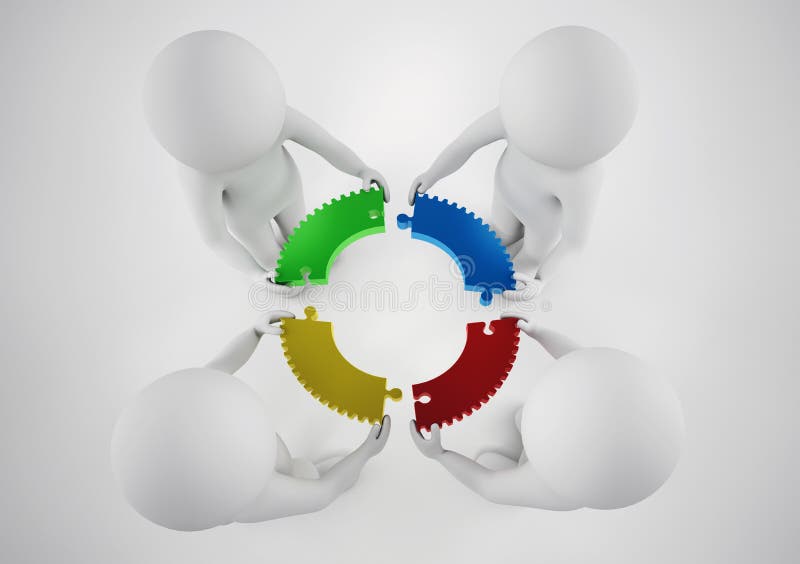 White businesspeople build a company. Concept of parthership and teamwork. 3D rendering. royalty free illustration White businesspeople build a company. Concept of parthership and teamwork. 3D rendering. royalty free illustration