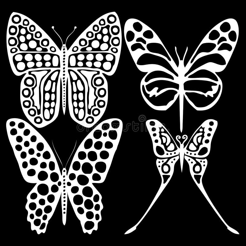 White Butterflies on a Black Background Stock Illustration Illustration of branch, editing
