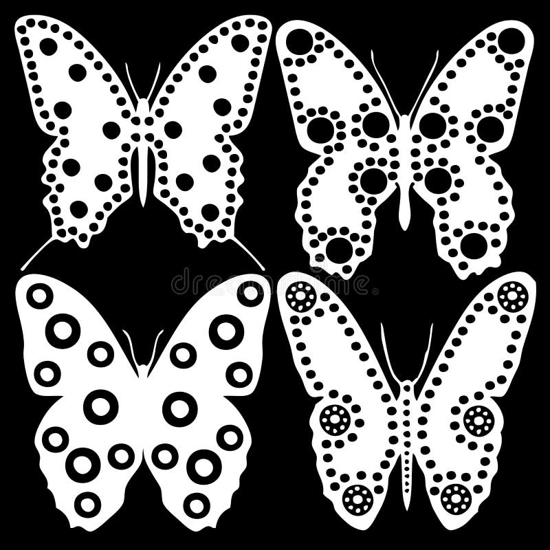 White Butterflies on a Black Background Stock Illustration Illustration of collection, floral