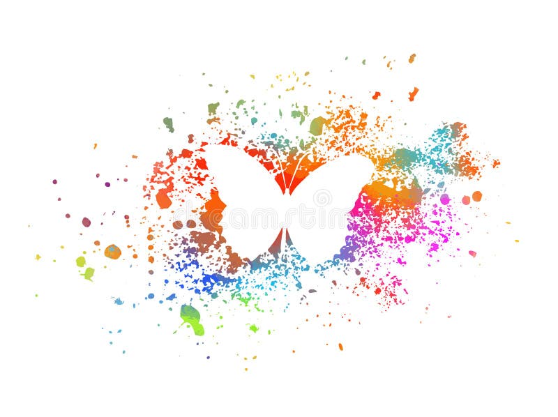 White butterfly on a colored blot. Vector illustration