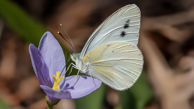 White butterfly on a purple flower, close-up, nature royalty free stock photography