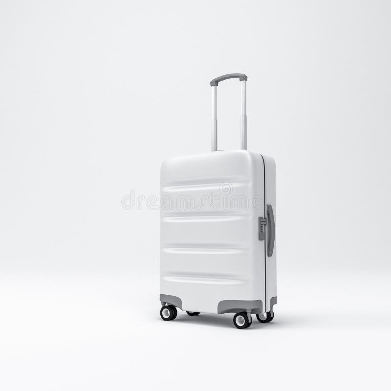 White Cabin Luggage Mockup, Suitcase, Baggage in Light Studio Stock