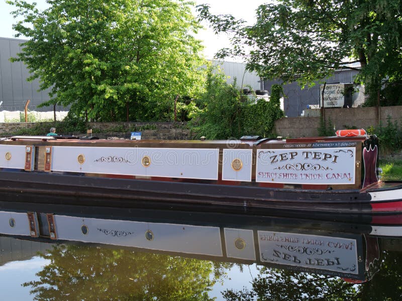 White Canal Barge with Reflections Editorial Photography Image of