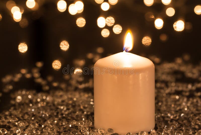 White Candle and Decoration Lights Stock Photo Image of decorative