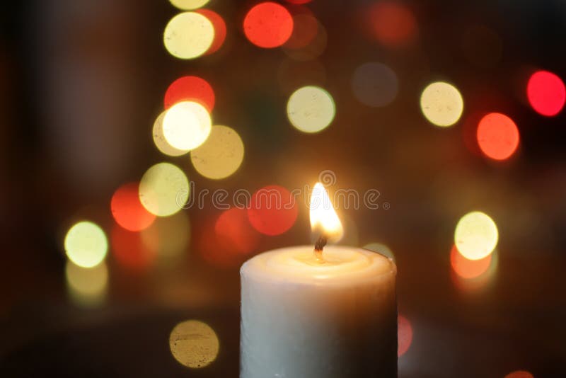 White Candle Light on the Table. on Beautiful Background of Colorful Bokeh  Lights Decoration. Stock Photo - Image of fire, holding: 205026104