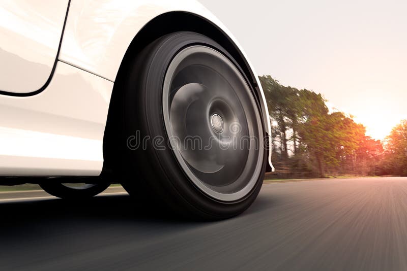 White Car Driving into the Sunset