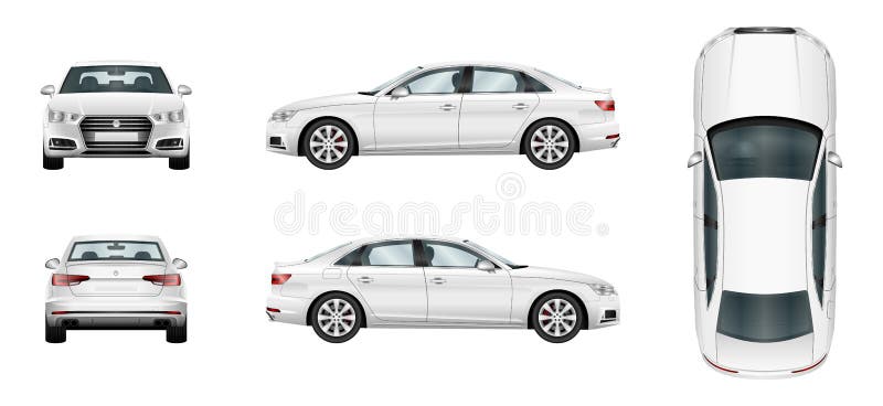 White car. Isolated sedan template stock illustration