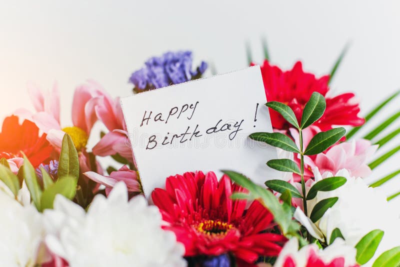 Card for a Bouquet with the Inscription Happy Birthday in a Beautiful Bouquet of Flowers Stock Image - Image of text, blossom: 181384339 Card For A Bouquet With The Inscription Happy Birthday In A Beautiful Bouquet Of Flowers Stock Image - Image Of Text, Blossom: 181384339