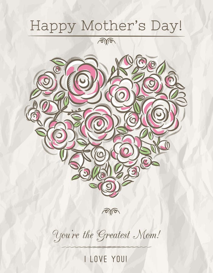 White card with heart of spring flowers for Mother's Day, vecto royalty free illustration White card with heart of spring flowers for Mother's Day, vecto royalty free illustration