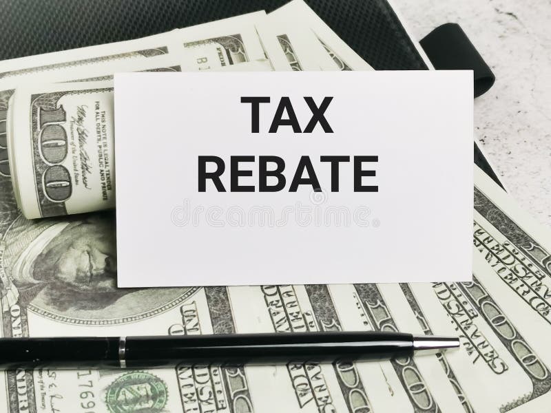 white-card-with-text-tax-rebate-with-a-pen-stock-image-image-of