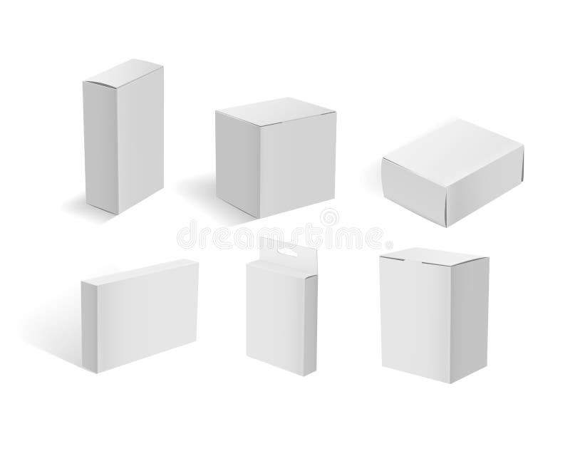 White Cardboard Boxes. Blank White Packaging Set Stock Vector