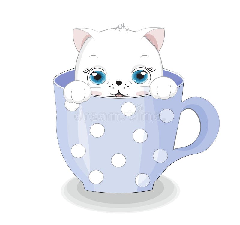 White cat in cup stock vector. Illustration of lovely - 190366379 White Cat In Cup Stock Vector. Illustration Of Lovely - 190366379