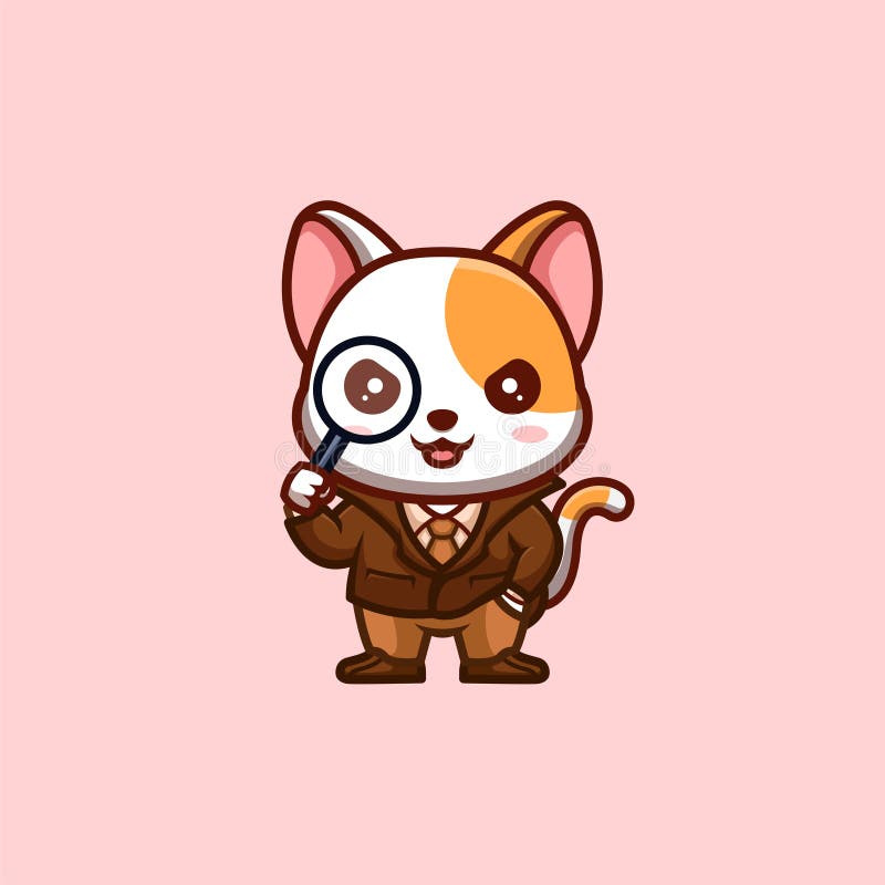 White Cat Detective Cute Creative Kawaii Cartoon Mascot Logo Stock ...