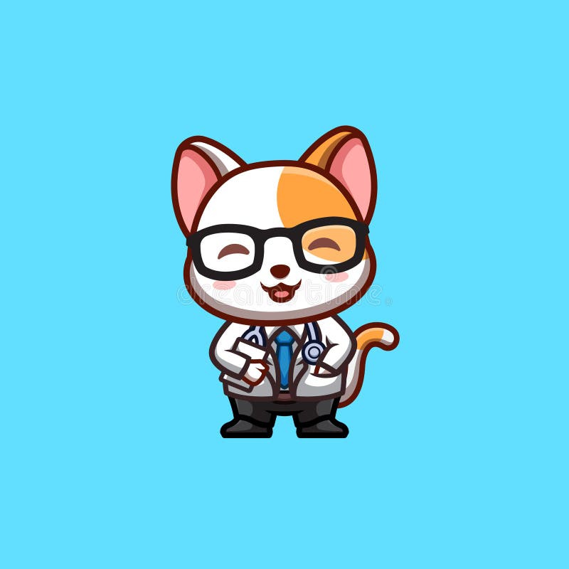 White Cat Doctor Cute Creative Kawaii Cartoon Mascot Logo Stock ...