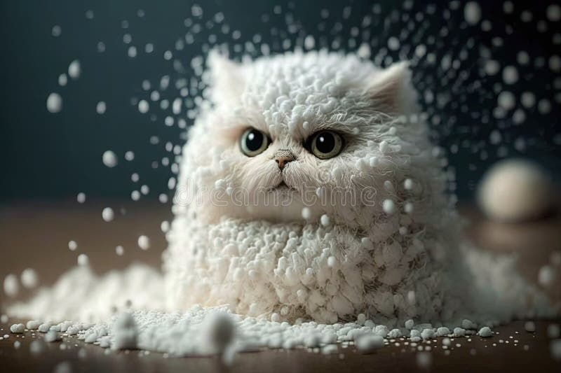White Cat Made of Flurry Coconut Flakes Illustration Generative Ai