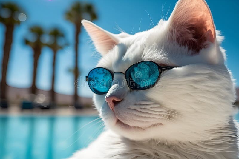 Black cat, cartoon, cat, fluffy, pet, sunglasses, vacation icon