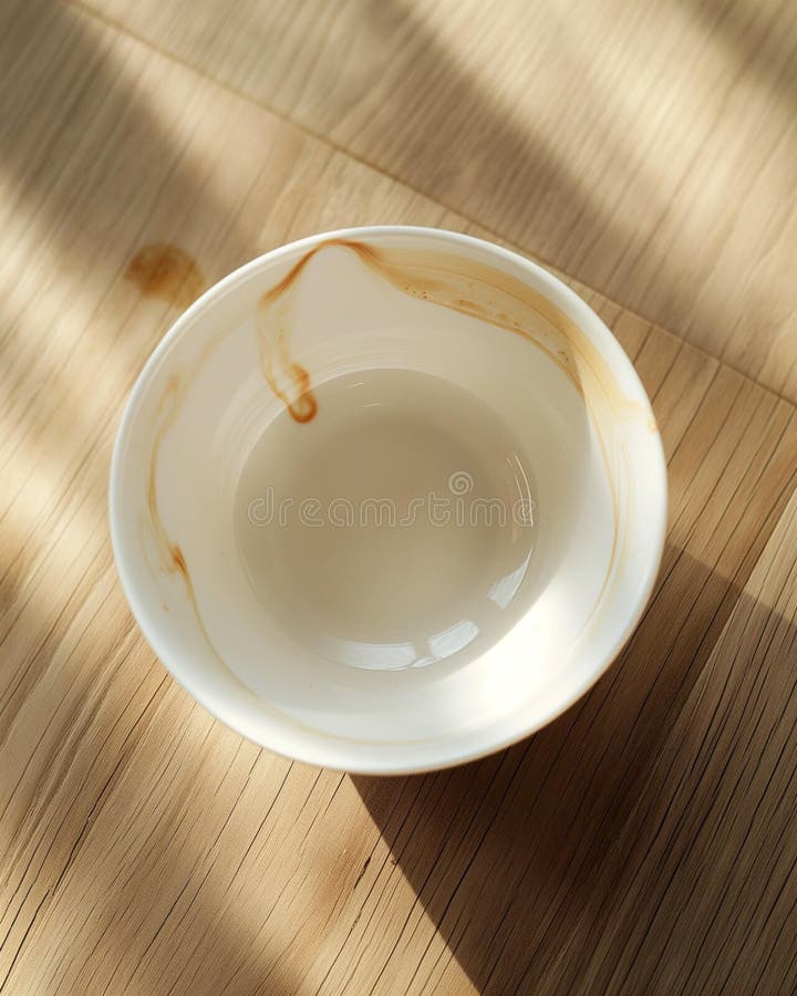 Empty coffee cup with stain ring on table ai royalty free illustration