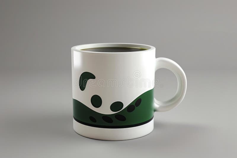 White ceramic mug with green abstract design stock illustration