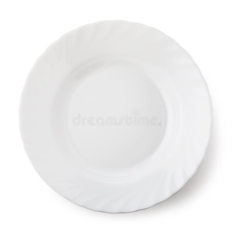 White ceramic plate, top view of an isolated
