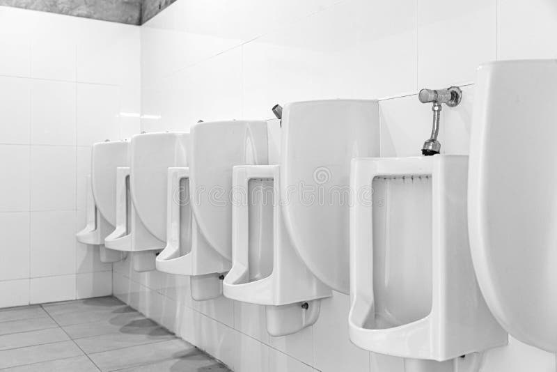 White Ceramic Urinals in the Men`s Bathroom Stock Image Image of