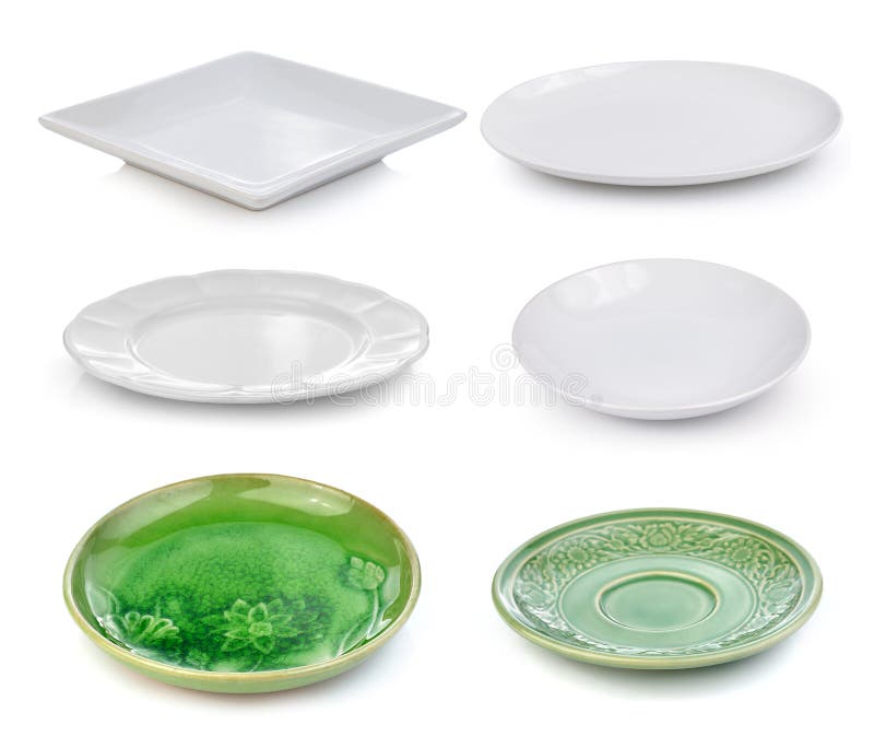 White Ceramics Plate and Bowl Isolated on White Background Stock Photo