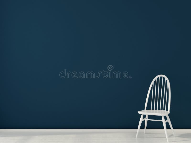 White chair against a dark-blue wall