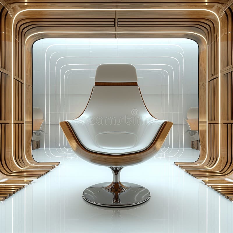 White Chair Next to Mirror in Room stock illustration