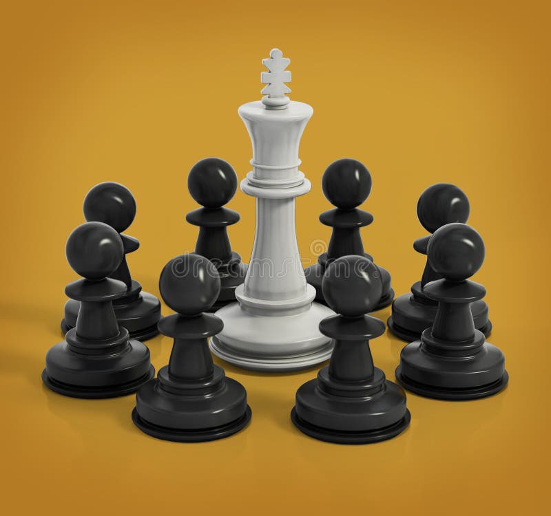 White chess pawn standing one square ahead of black chess pieces. 3D  illustration Stock Photo - Alamy