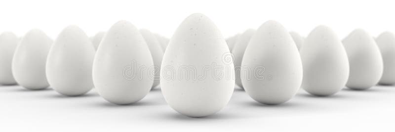 White chiken eggs. isolated on white. 3d illustration