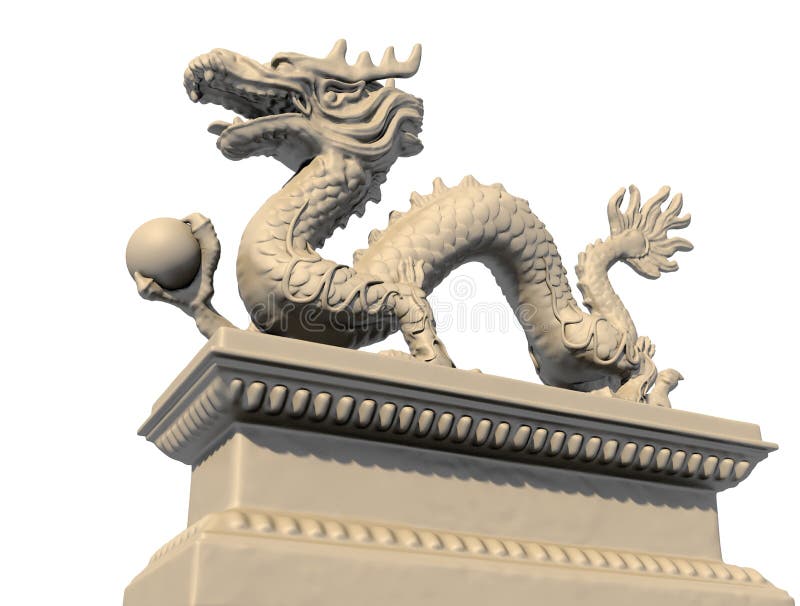 White Chinese Dragon Statue Holding A Ball Stock Illustration Image