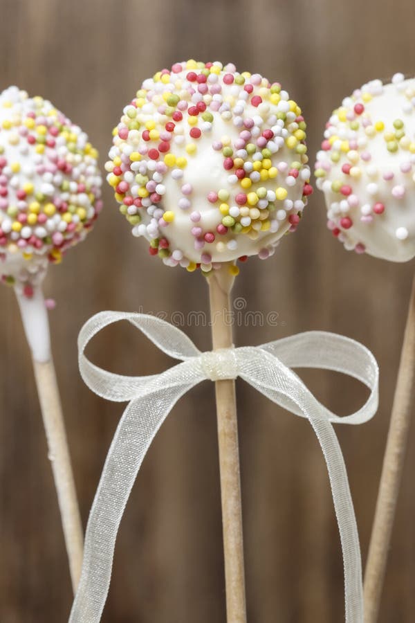 White Chocolate Cake Pops On Wooden Background. Stock Image - Image of ...