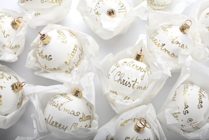 White christmas balls stock photo. Image of holiday, golden 18120810