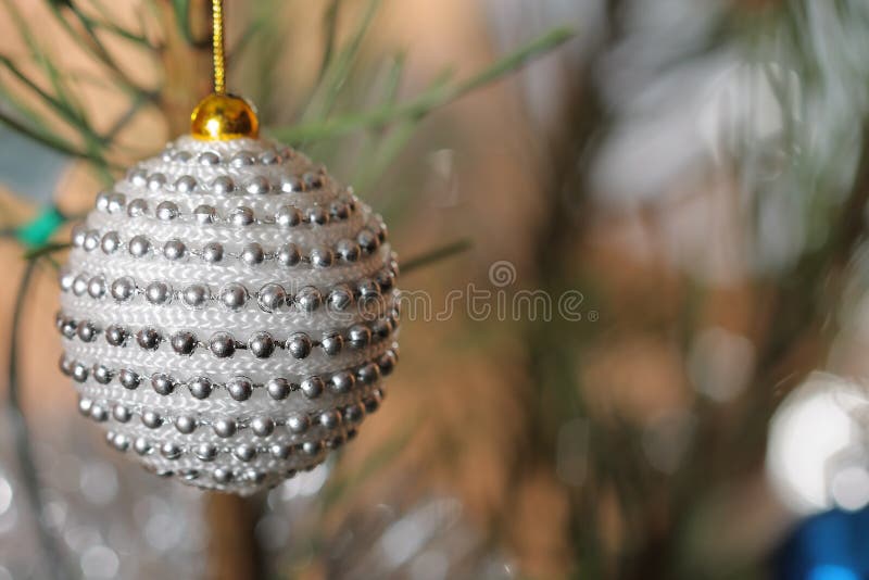 White Christmas Bauble on Tree Stock Photo Image of happy, glitter 48325658