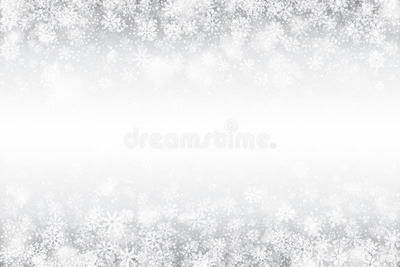 White Christmas Holay Wallpaper con nowflakes e luci realistici e trasparenti sullo sfondo in argento